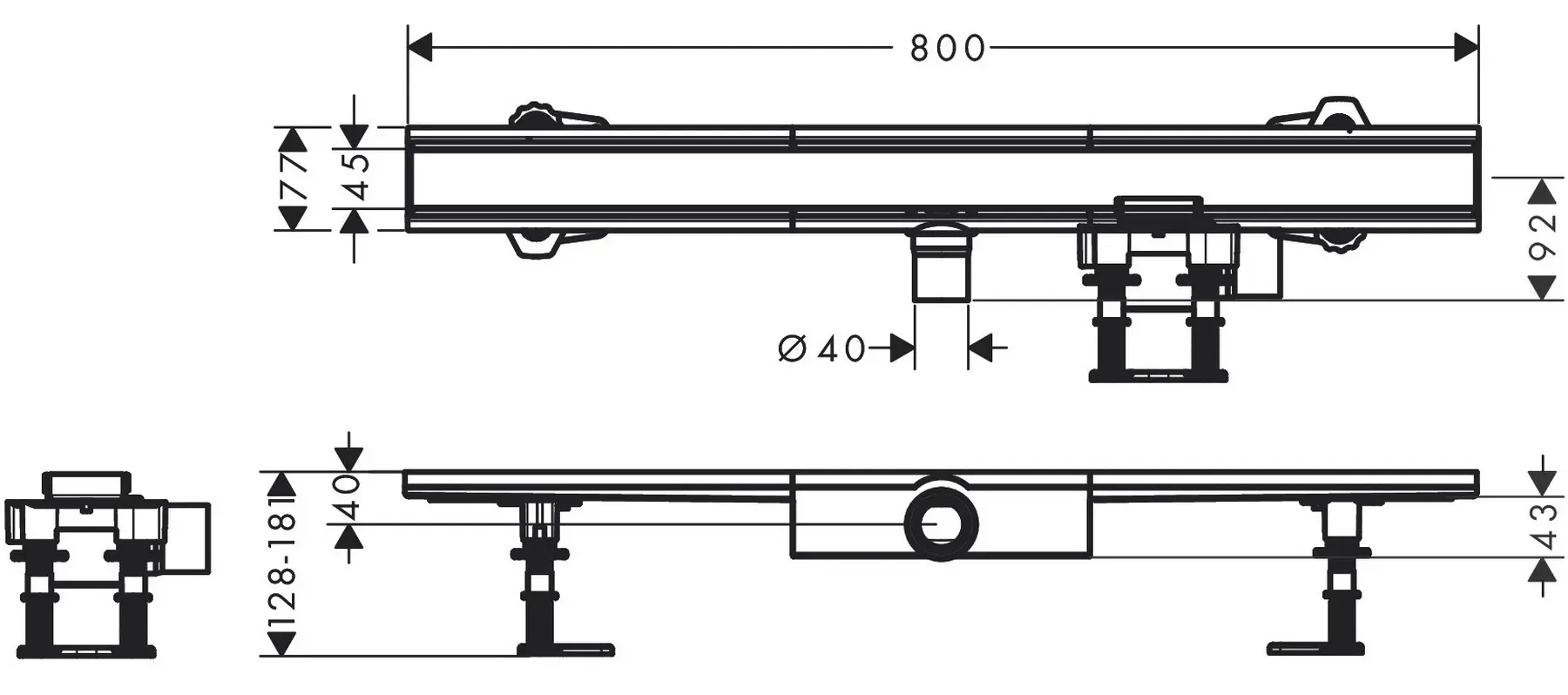 Hansgrohe RainDrain Compact Flat 800 мм (56166800) Габаритні розміри