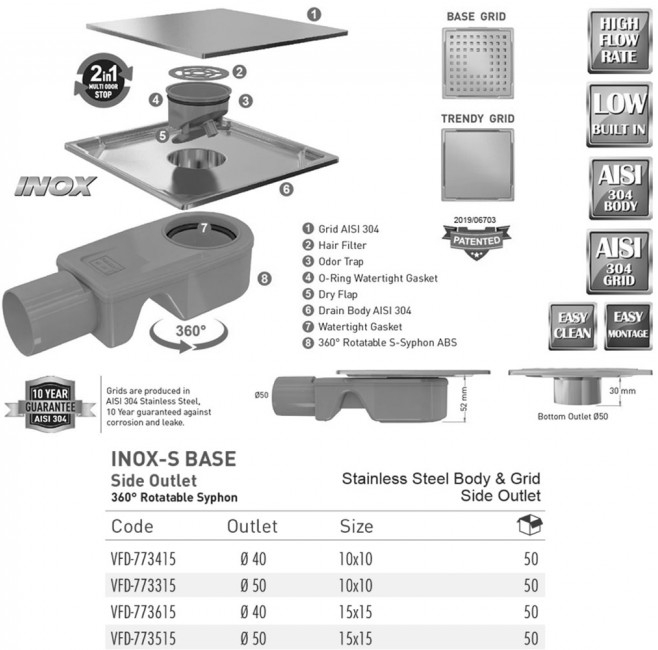 Valtemo Inox-S Base VFD-773315 Габаритні розміри