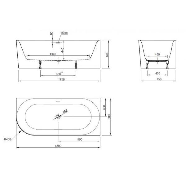 Knief Fresh Corner R 180x80 (0100232/010009106S) Габаритні розміри