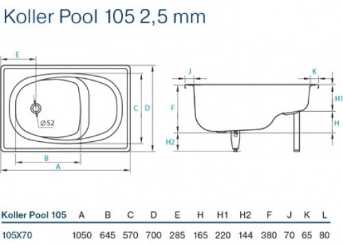 Koller Pool 105x70E (B05E2200E) Габаритные размеры