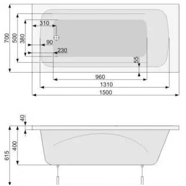 PoolSpa Klio 150x70 (PWP6510ZN000000) Габаритные размеры