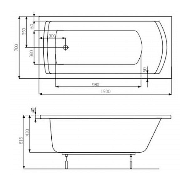 Roca Linea 150x70 (A24T010000) Габаритні розміри