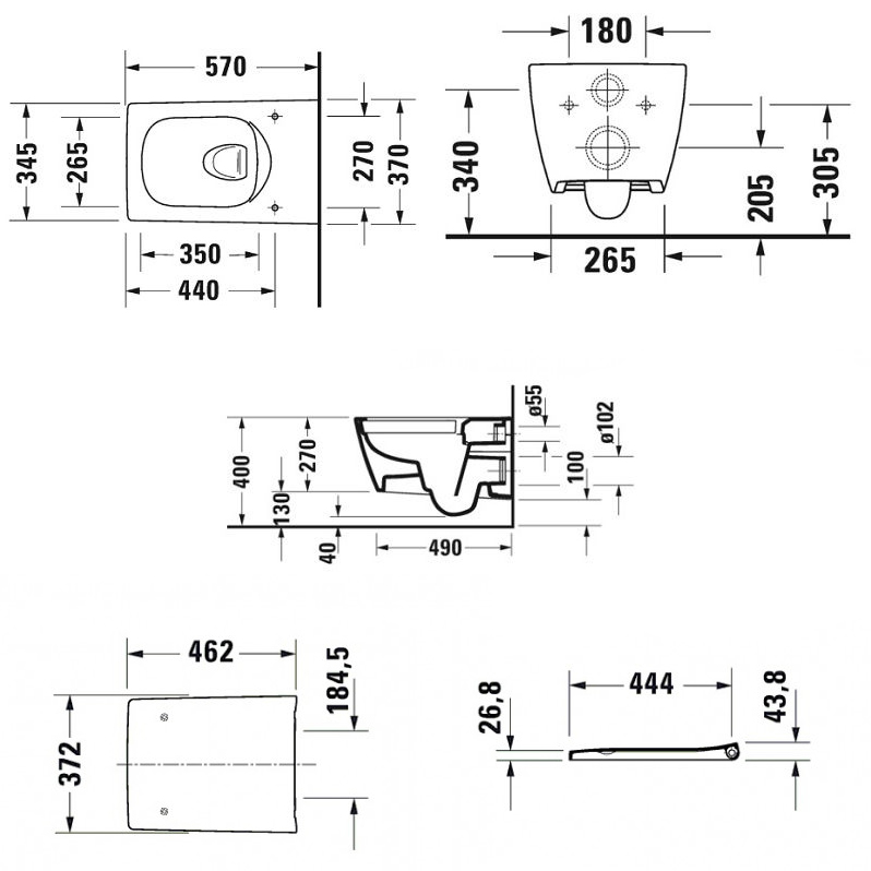 Duravit Viu Rimless (2511090000_0021190000) Габаритные размеры