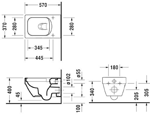 Duravit Vero Air Rimless (2525090000_0022090000) Габаритные размеры