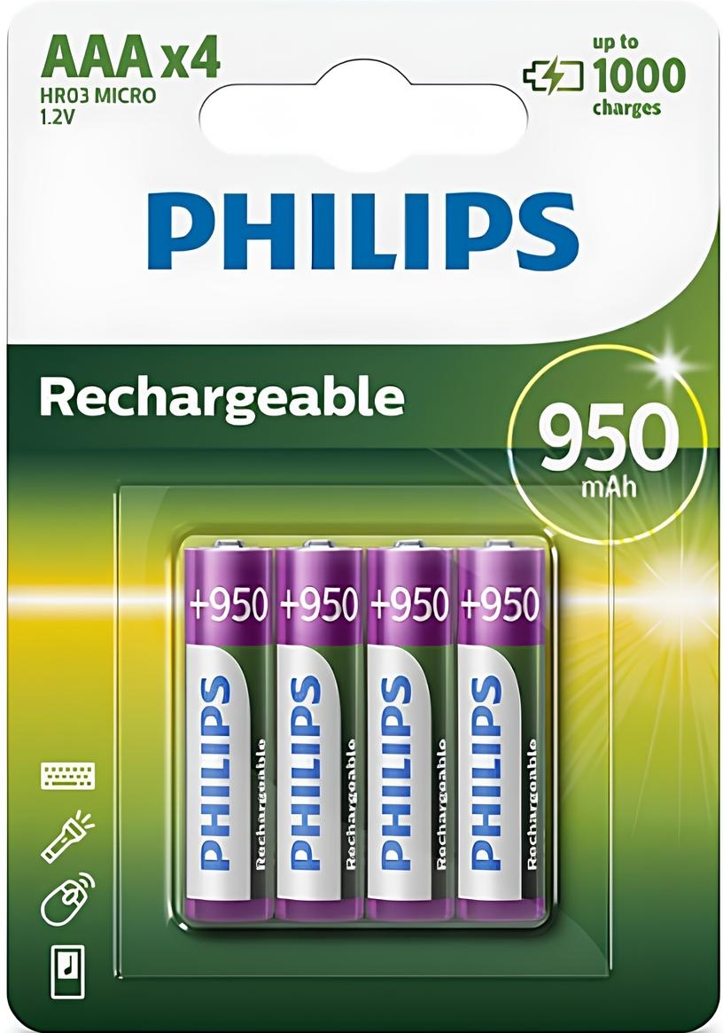 Акумулятор Philips MultiLife AAA/LR03 950mAh 4 шт в інтернет-магазині, головне фото
