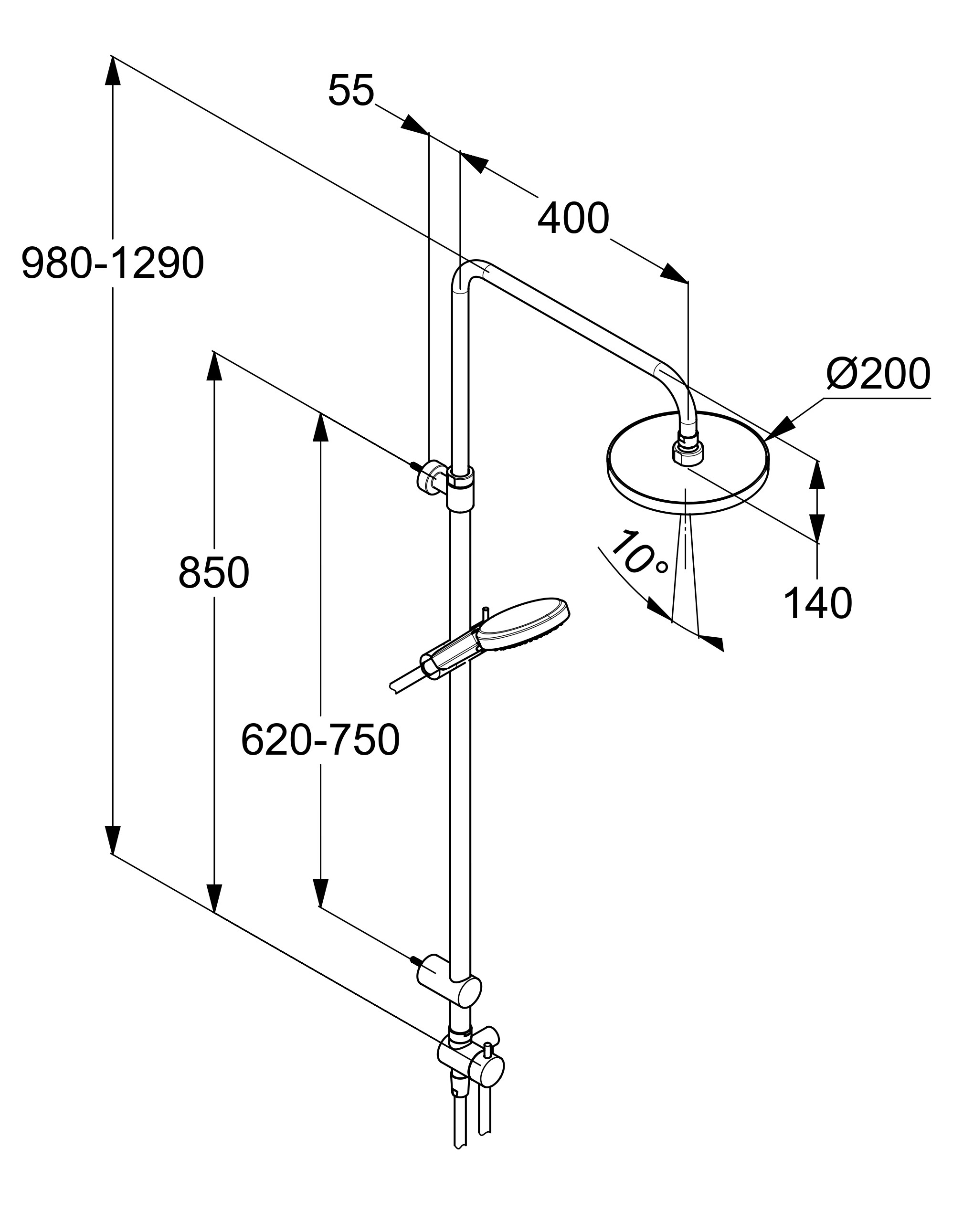 Kludi DIVE Dual Shower System (6908005-00) Габаритні розміри
