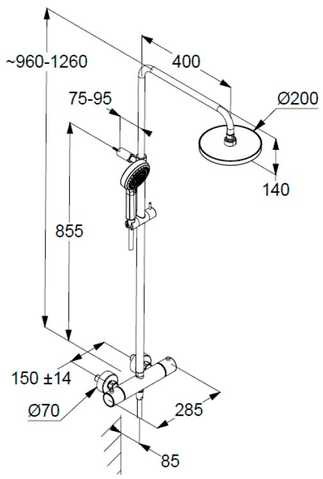 Kludi DIVE Dual Shower System з термостатом sDive (6807905-00) Габаритні розміри