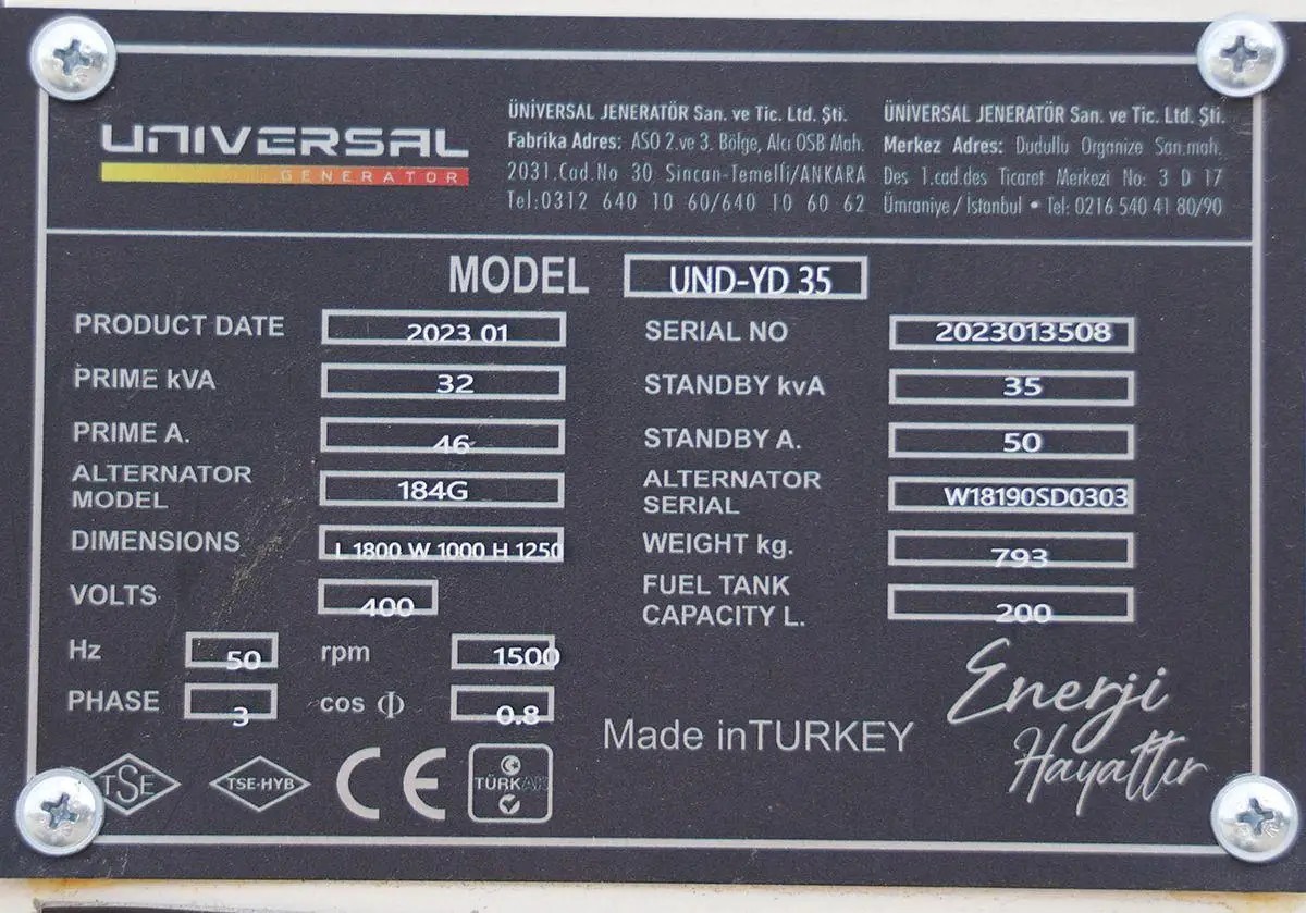 Генератор Universal UND-YD 35 KVA характеристики - фотография 7