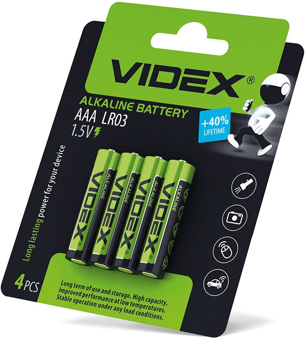 Videx AAA/LR03, 1.5V Blister Card 4 шт (21165)