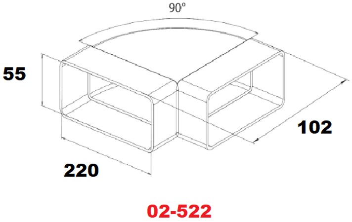 Airroxy 220х55 (02-522), 90° Габаритные размеры