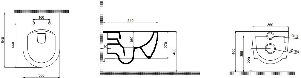 Quarter Bath Deep (70DE03054.00.4.3.02_30SCD.03.02..WG) Габаритные размеры