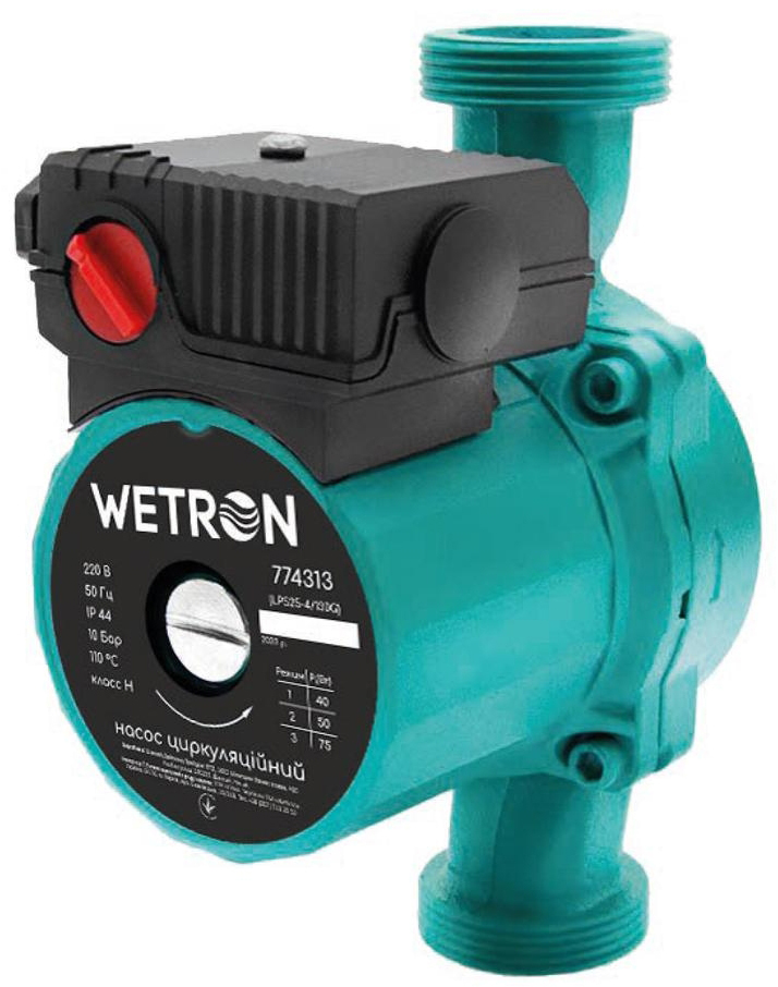 Wetron 75Вт Hmax 4м Qmax 45л/хв 1 1/2" 130мм зел + гайки 1" (774313)