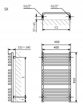 Terma C01 910x430 (WGC01091043K916SX) Габаритні розміри