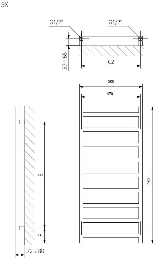 Terma Simple 960x500 (WGSIM096050KRGRSX) Габаритні розміри