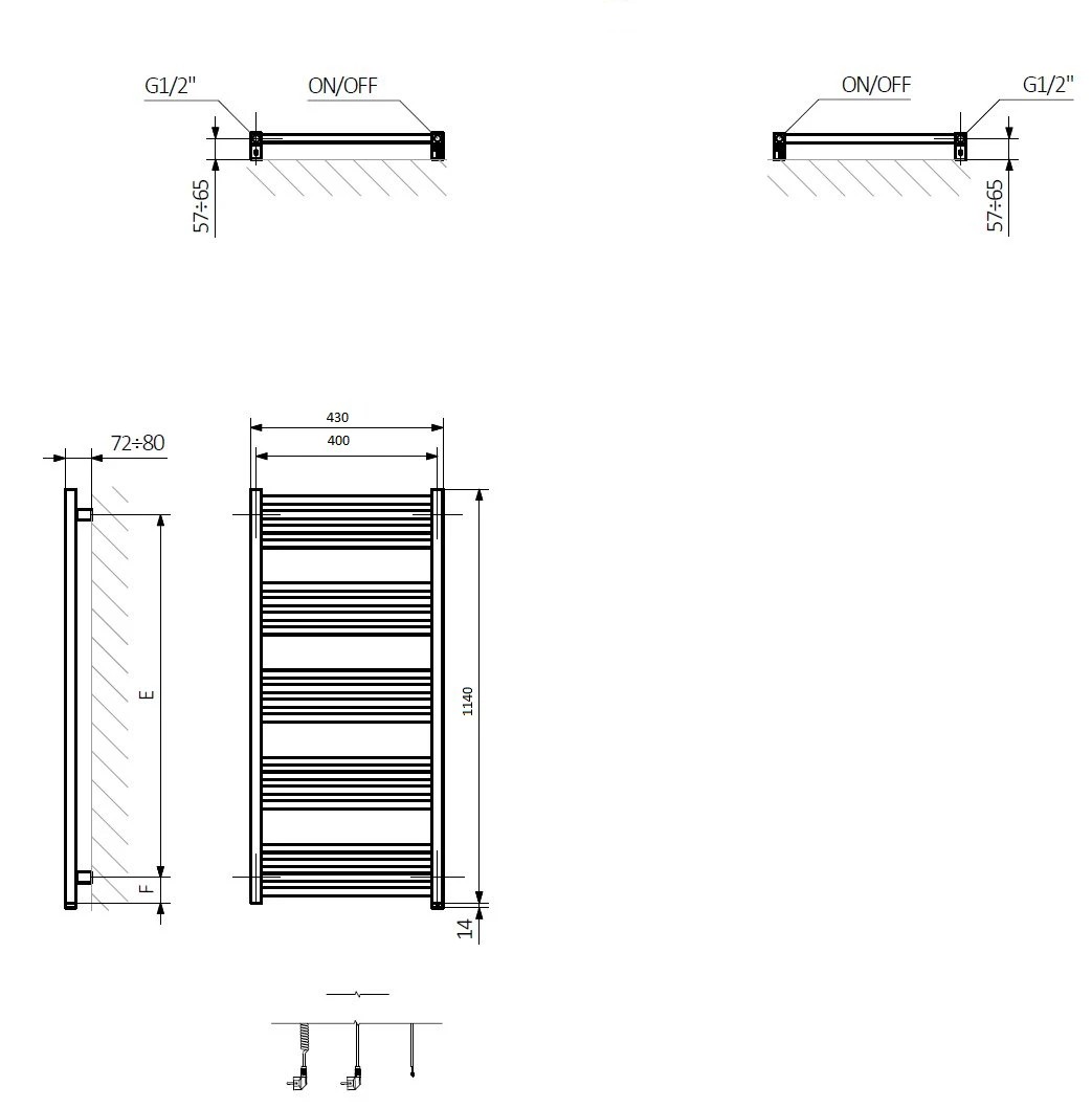 Terma Fiona One 1140x430 (WWFIE114043K9M5E8U) Габаритные размеры