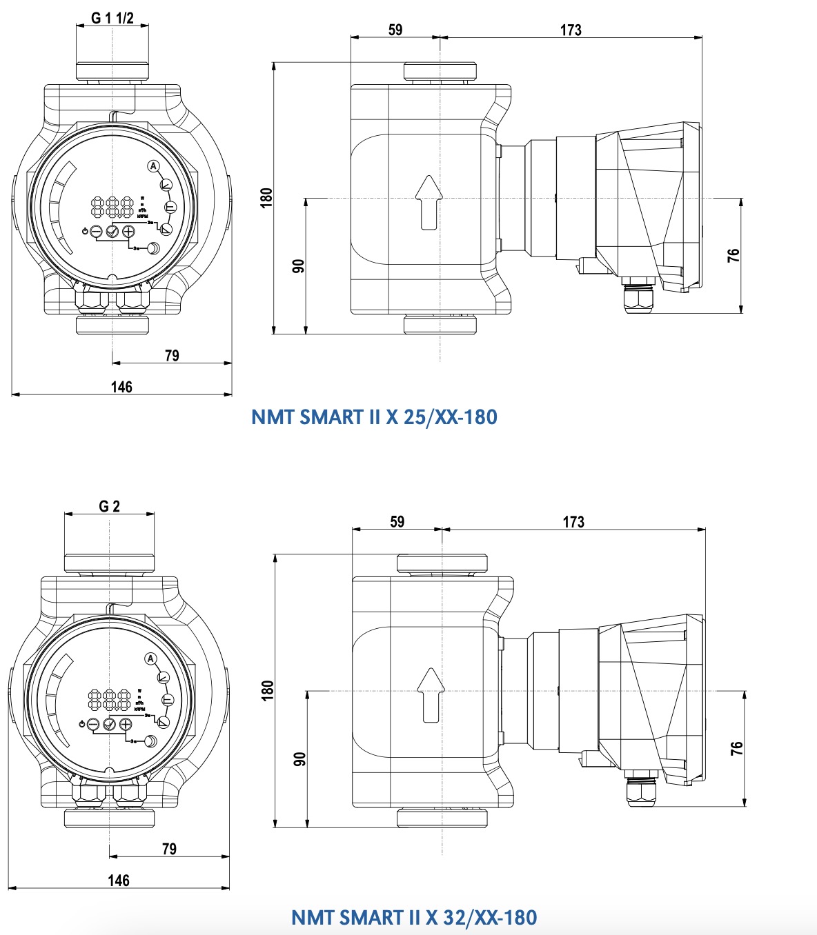 IMP Pumps NMT Smart II 25/60-180 (979528384) Габаритные размеры