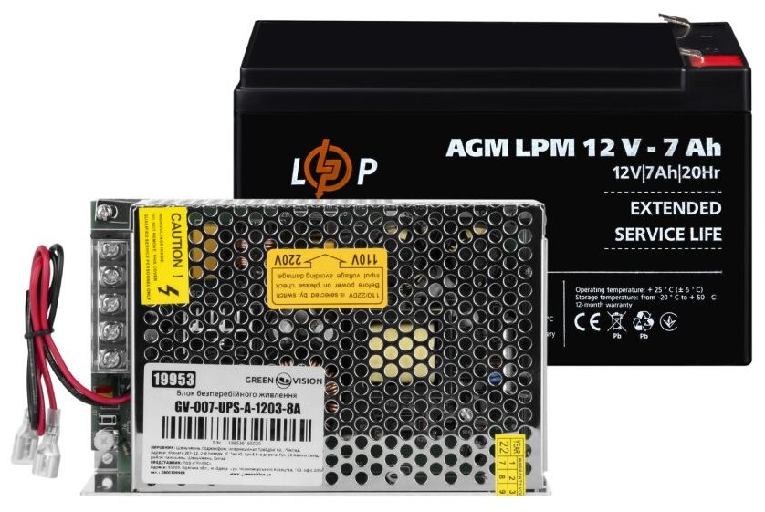 Характеристики комплект для резервного живлення LogicPower GV-007-UPS-A-1203-8A-7Ah (29628)