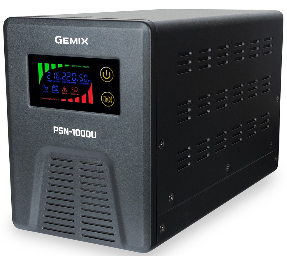 Источник бесперебойного питания Gemix PSN-1000U LCD 1000ВА/600Вт, 7/9/13A, 3xEURO Schuko цена 6667 грн - фотография 2