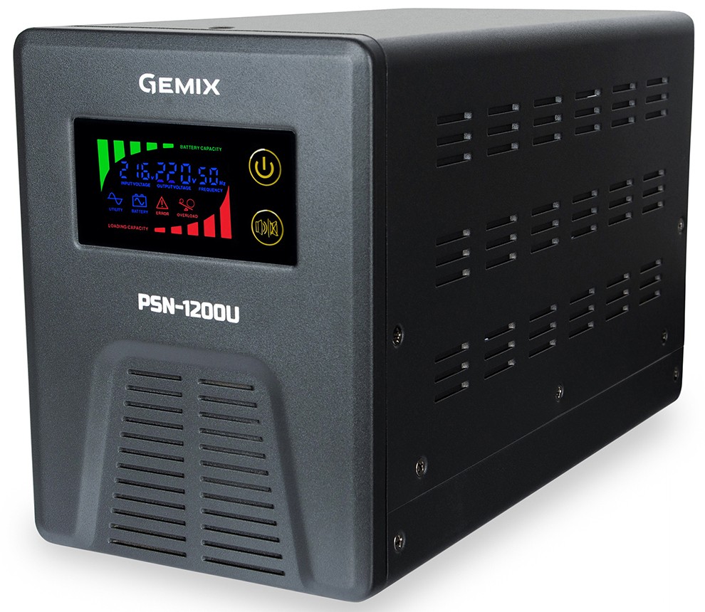 Источник бесперебойного питания Gemix PSN-1200U LCD 1200ВА/800Вт, 7/13/18A, 3xEURO Schuko цена 8308 грн - фотография 2