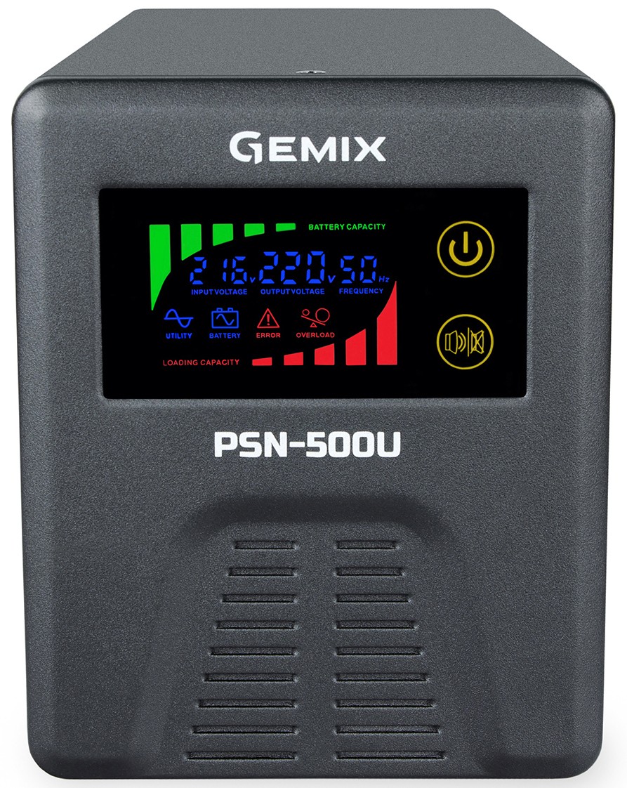 Ціна джерело безперебійного живлення Gemix PSN-500U LCD 500ВА/350Вт, 5/7/9A, 2xEURO Schuko в Ужгороді