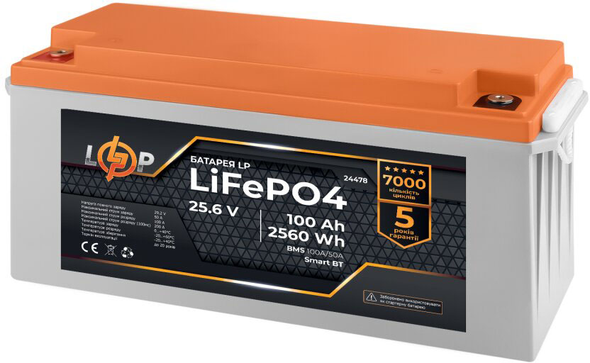 Аккумулятор литий-железо-фосфатный LP LiFePO4 25,6V - 100 Ah (2560Wh) (BMS 100A/50А) пластик Smart BT (24478) цена 43012 грн - фотография 2