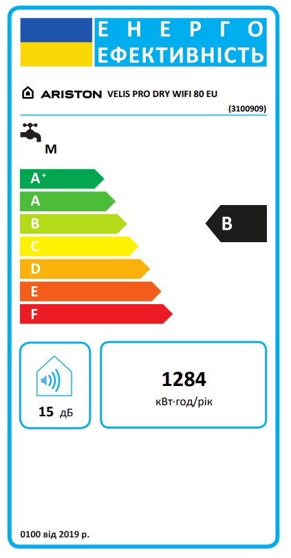 Ariston VELIS PRO DRY WIFI 80 EU (3100909) Энергетическая маркировка