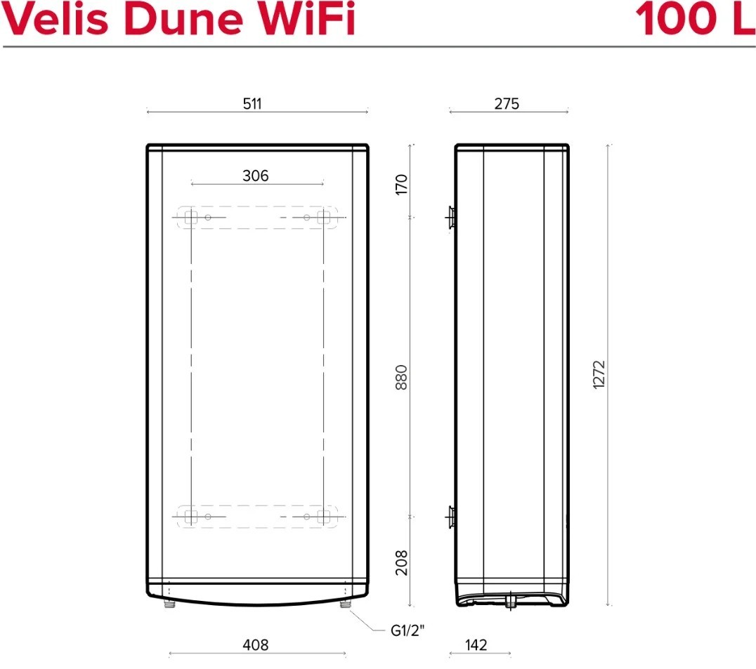 Ariston VELIS DUNE WIFI 100 EU (4018002) Габаритные размеры