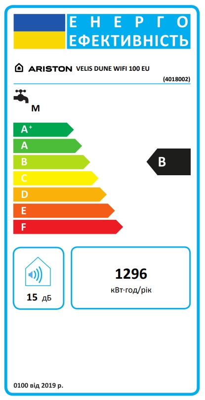 Ariston VELIS DUNE WIFI 100 EU (4018002) Енергетичне маркування