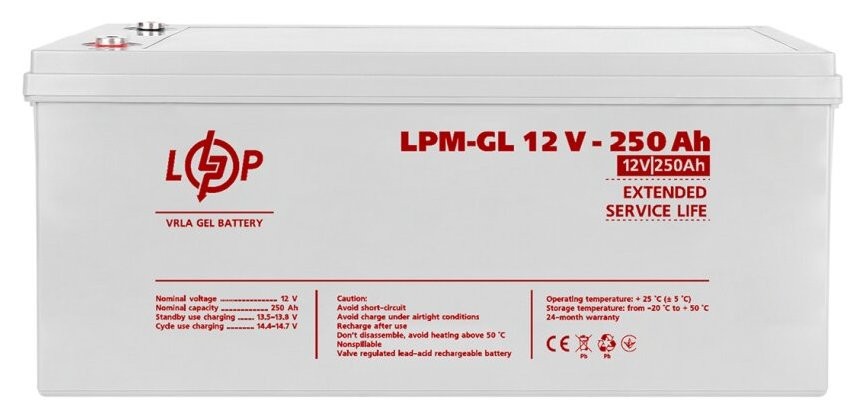Акумулятор LogicPower LPM-GL 12V - 250 Ah (21081) в інтернет-магазині, головне фото