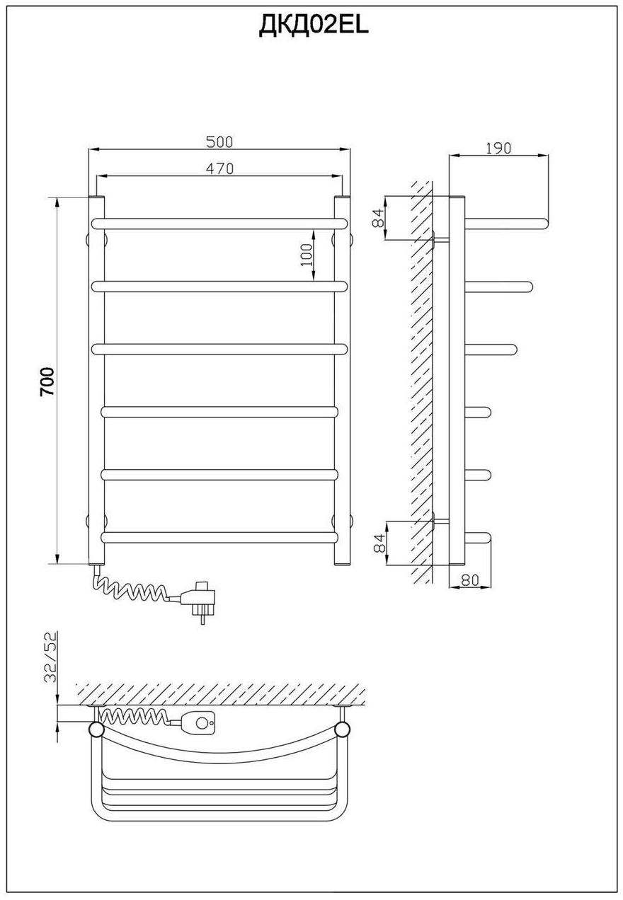 Kosser Каскад Дуга 700х500/6 EL (ДКД02ЕL) Габаритные размеры