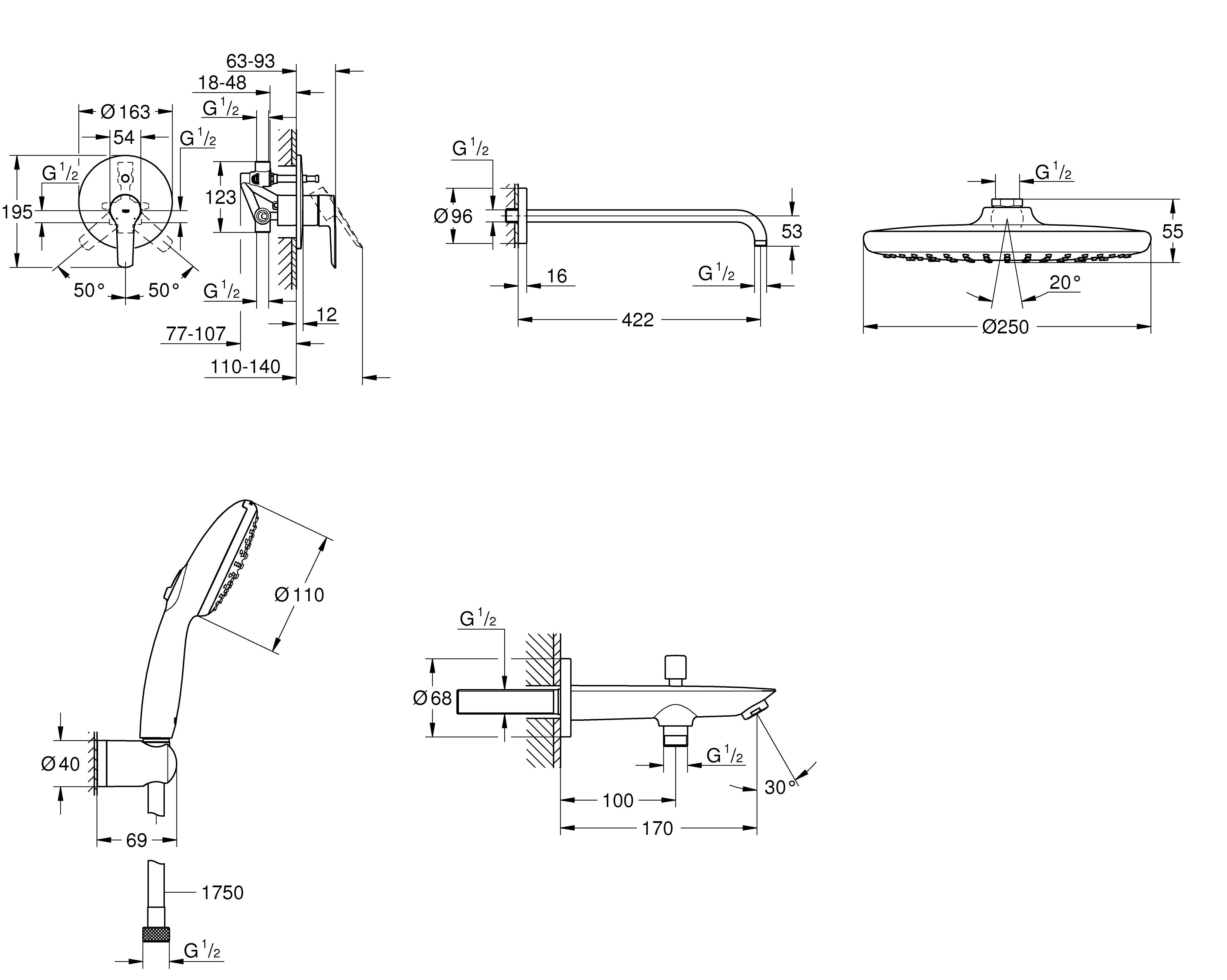 Grohe QuickFix Start UA202803R3 Габаритні розміри