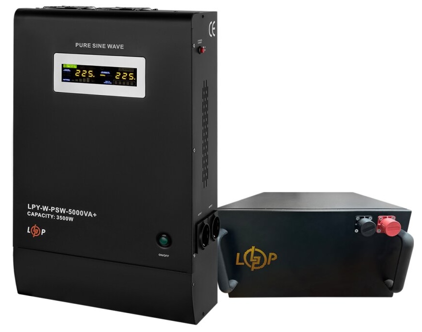 Комплект резервного живлення LogicPower ДБЖ 48V LPY-W-PSW-5000VA (3500Вт) 10A/20A + акумулятор LiFePO4 51,2V - 100 Ah (5120Wh) (BMS 150A/75A) (24241) в інтернет-магазині, головне фото