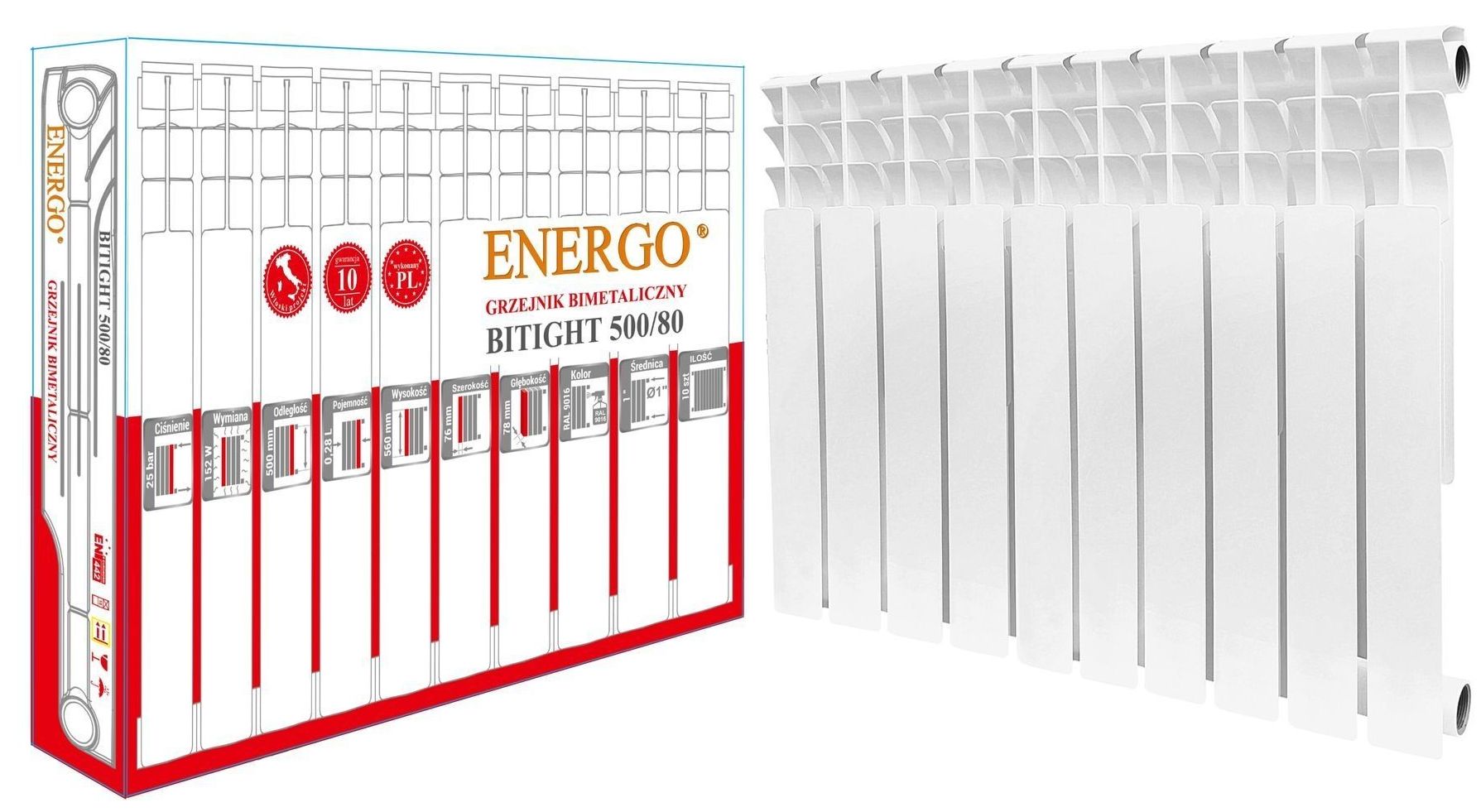 Характеристики радиатор для отопления Energo BITIGHT 500/80 (кратно 10) 000016866