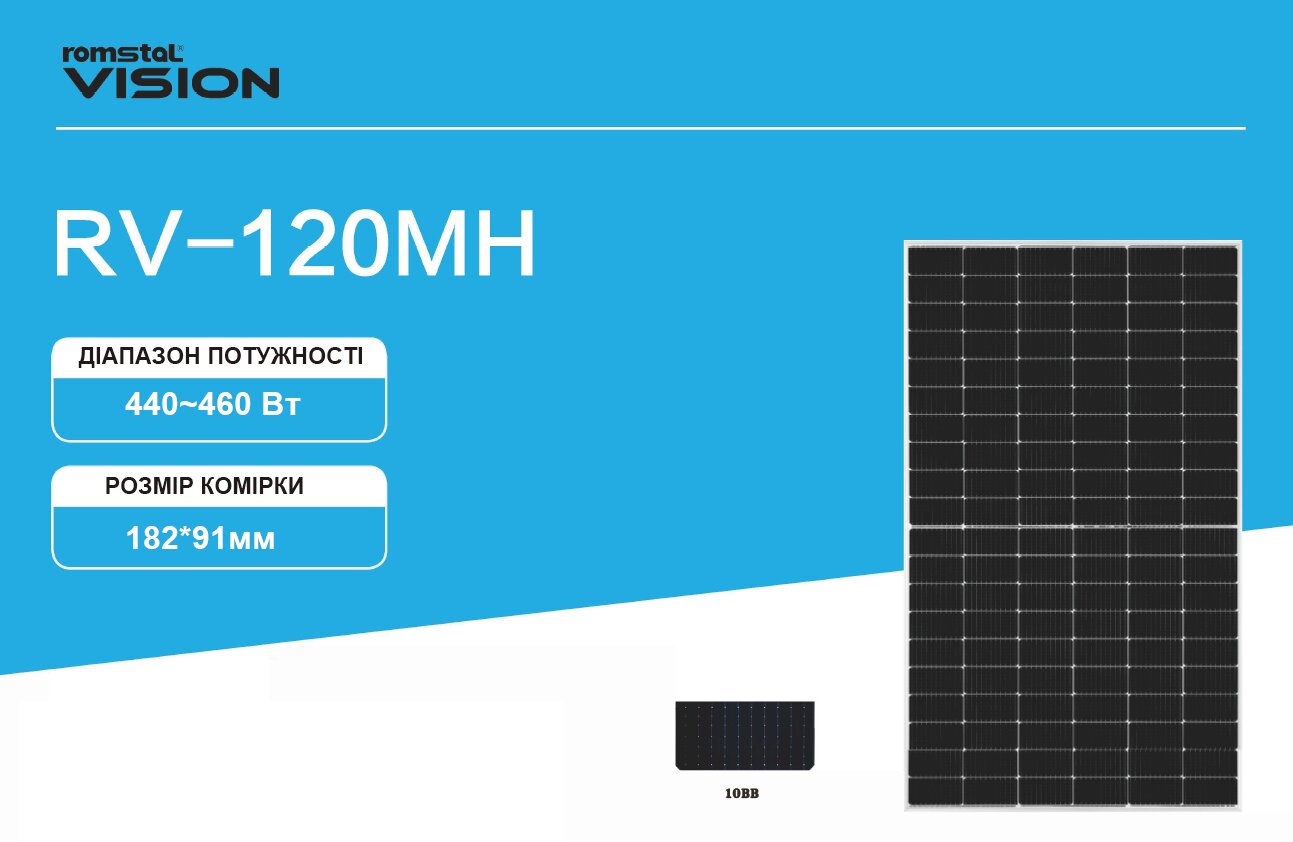 Сонячна панель Romstal Vision 450W Silver Frame Mono (RV-450-30V-MH) ціна 5581 грн - фотографія 2