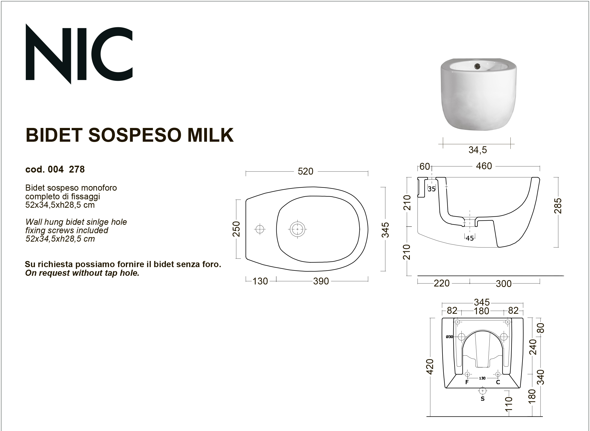 Nic Design Milk 4278001 Габаритные размеры