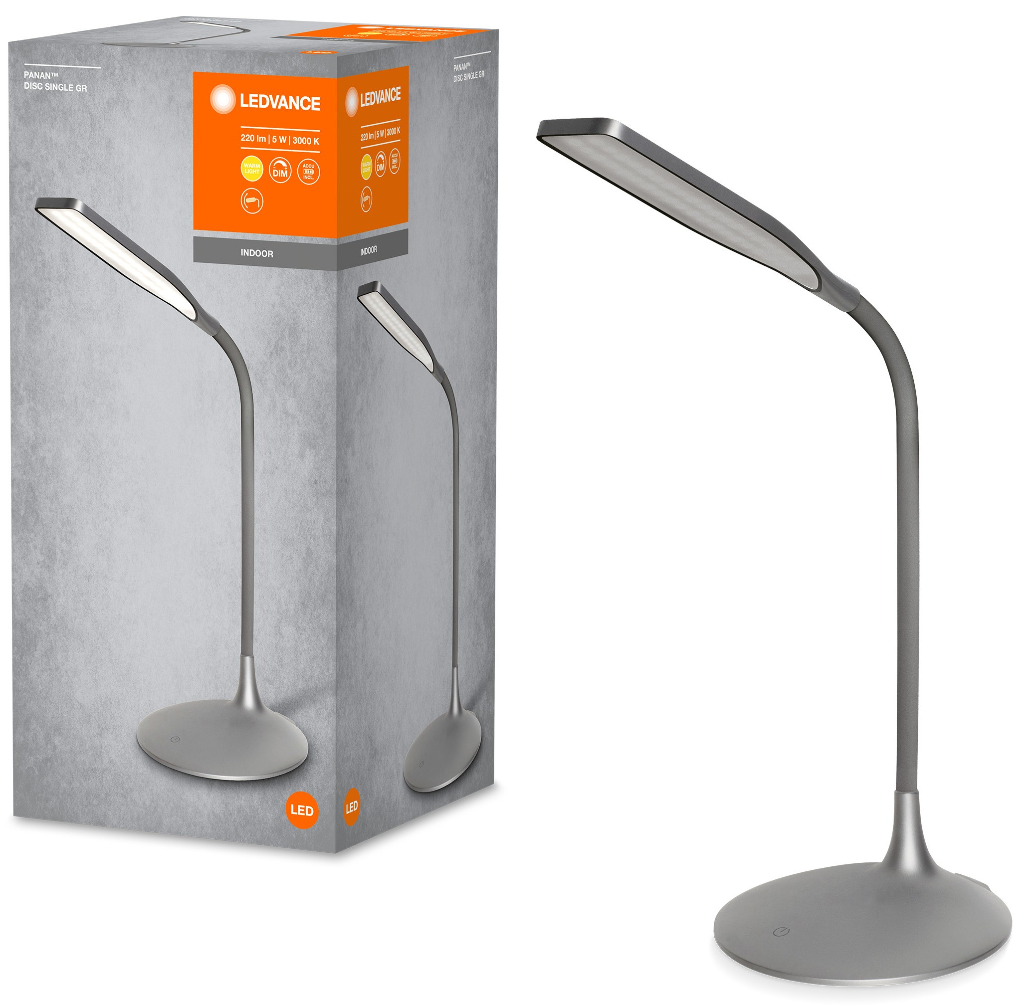 Настольная лампа Ledvance Panan Disc Single Grey DIM 3000K (4058075472754) в интернет-магазине, главное фото