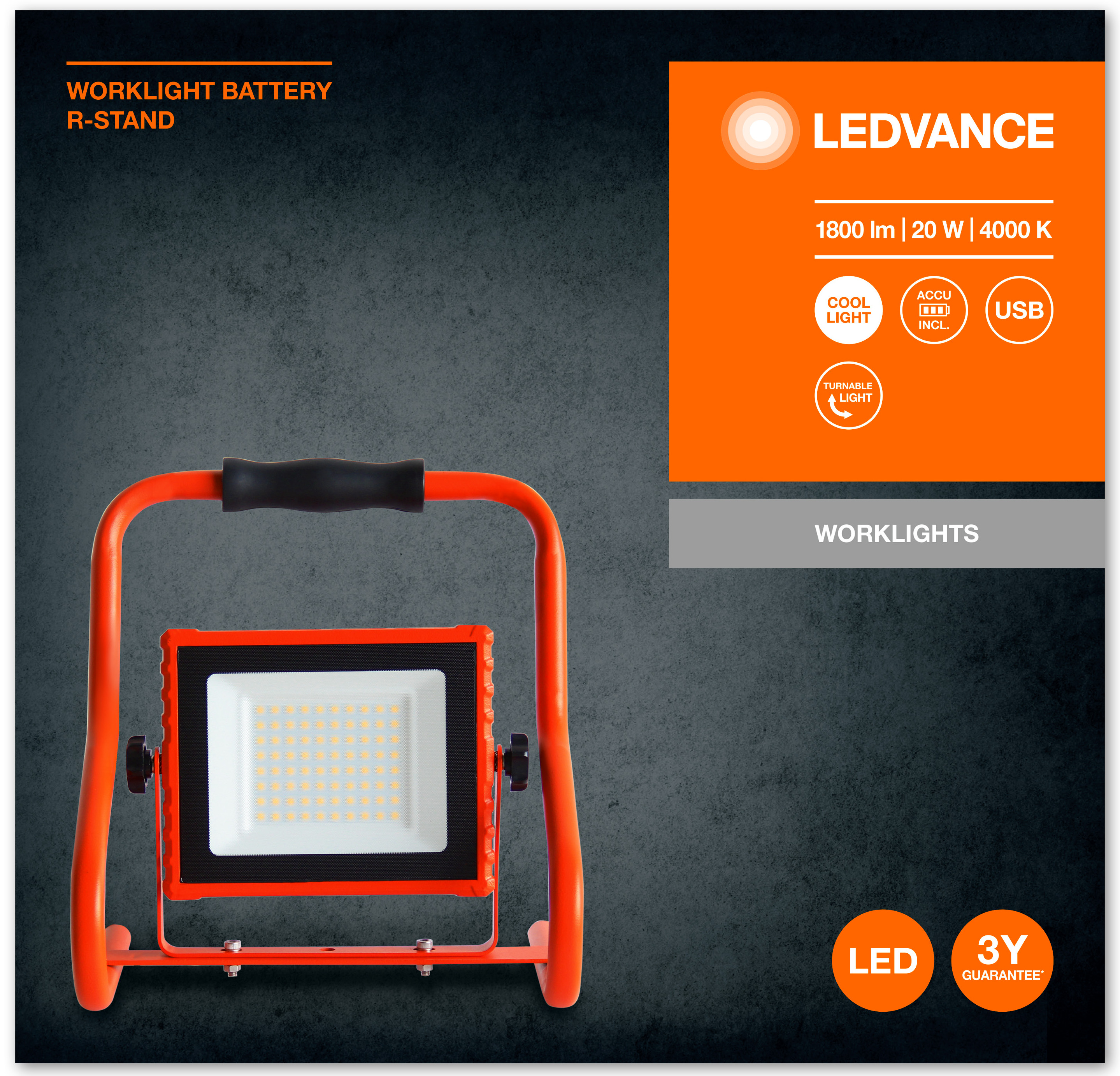 Прожектор Ledvance LED WORKLIGHT BATTERY 20W 840 R-ST (4058075576490) інструкція - зображення 6