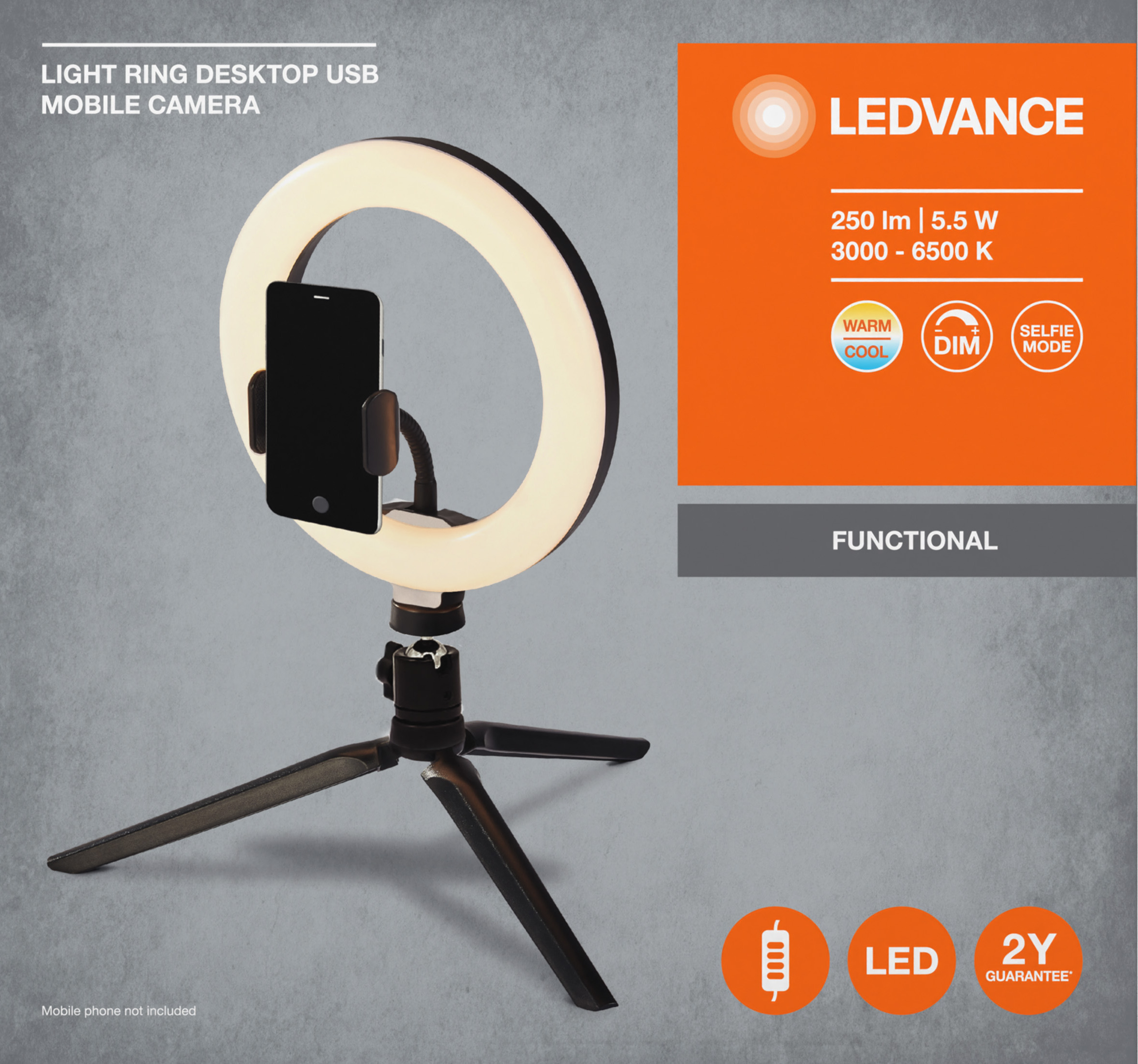 Світильник кільцевий Ledvance Mobile Camera Light Ring Desktop Usb (4058075666870) інструкція - зображення 6