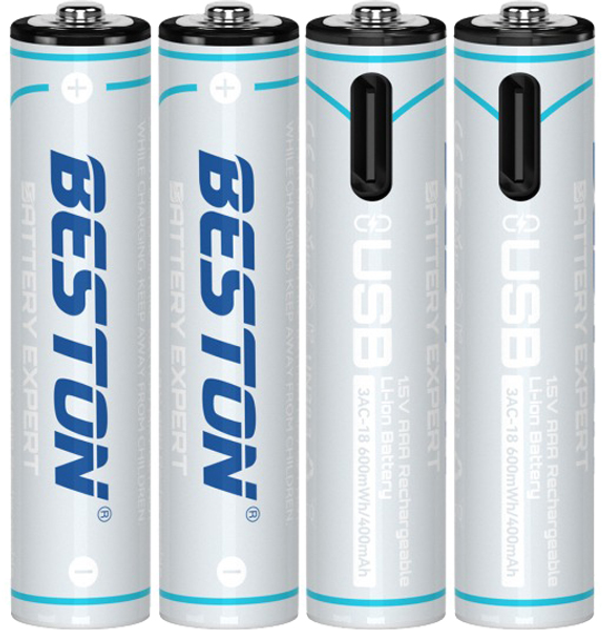 Акумулятор Beston AAA USB Type-C 1.5V 400mah Li-ion (3AC-18) 4 шт. ціна 699 грн - фотографія 2
