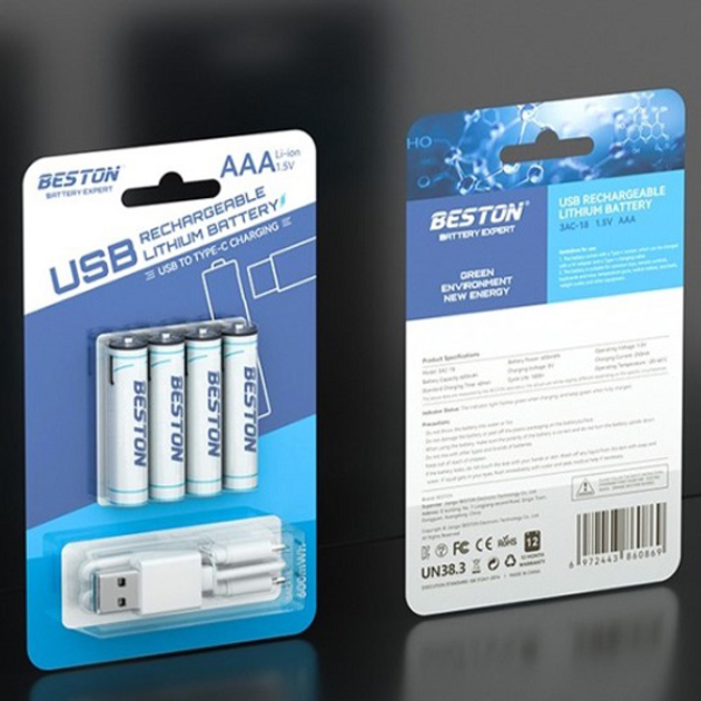 Акумулятор Beston AAA USB Type-C 1.5V 400mah Li-ion (3AC-18) 4 шт. відгуки - зображення 5