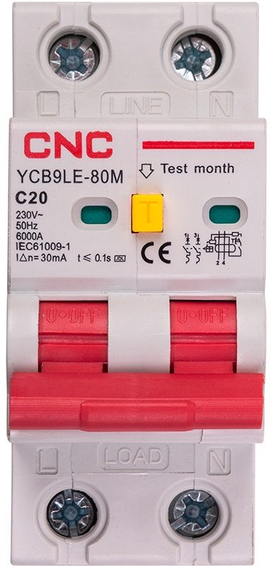 Дифференциальный выключатель CNC YCB9LE-80M 2P C20 (NV821884)