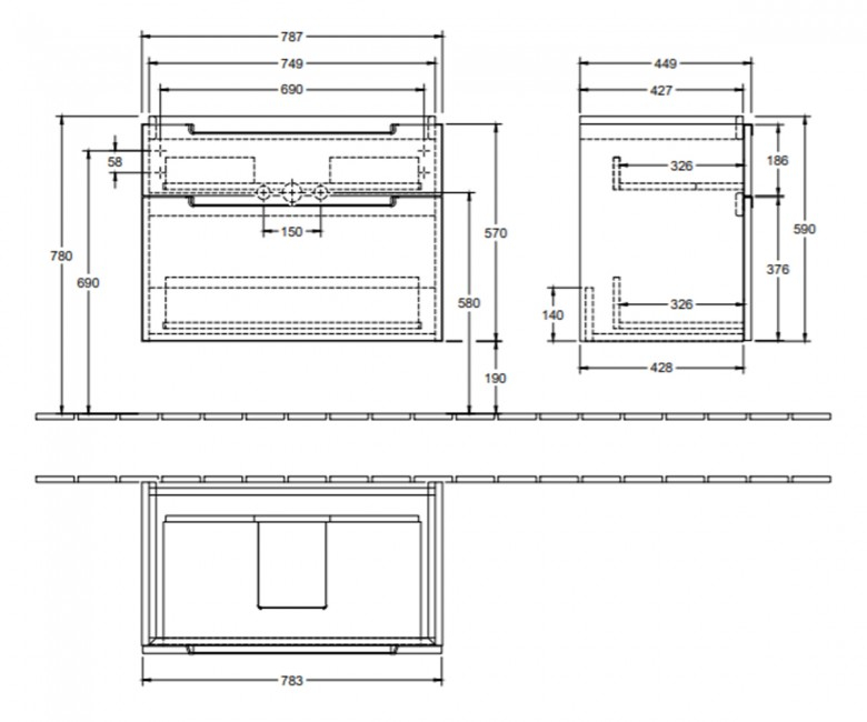 Villeroy&Boch Subway 2.0 (A91410FQ) 80 см Габаритные размеры