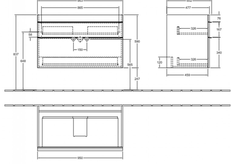 Villeroy&Boch Venticello A92602MS+4104AL01 Габаритні розміри