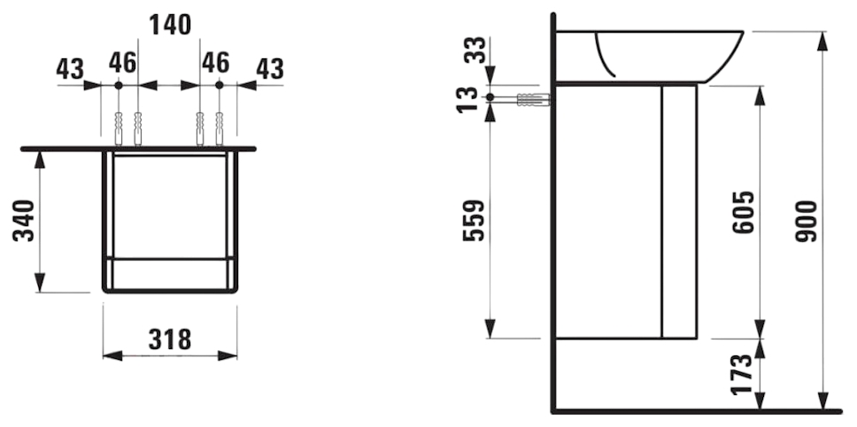 Laufen Ino H4253520301701 Габаритные размеры