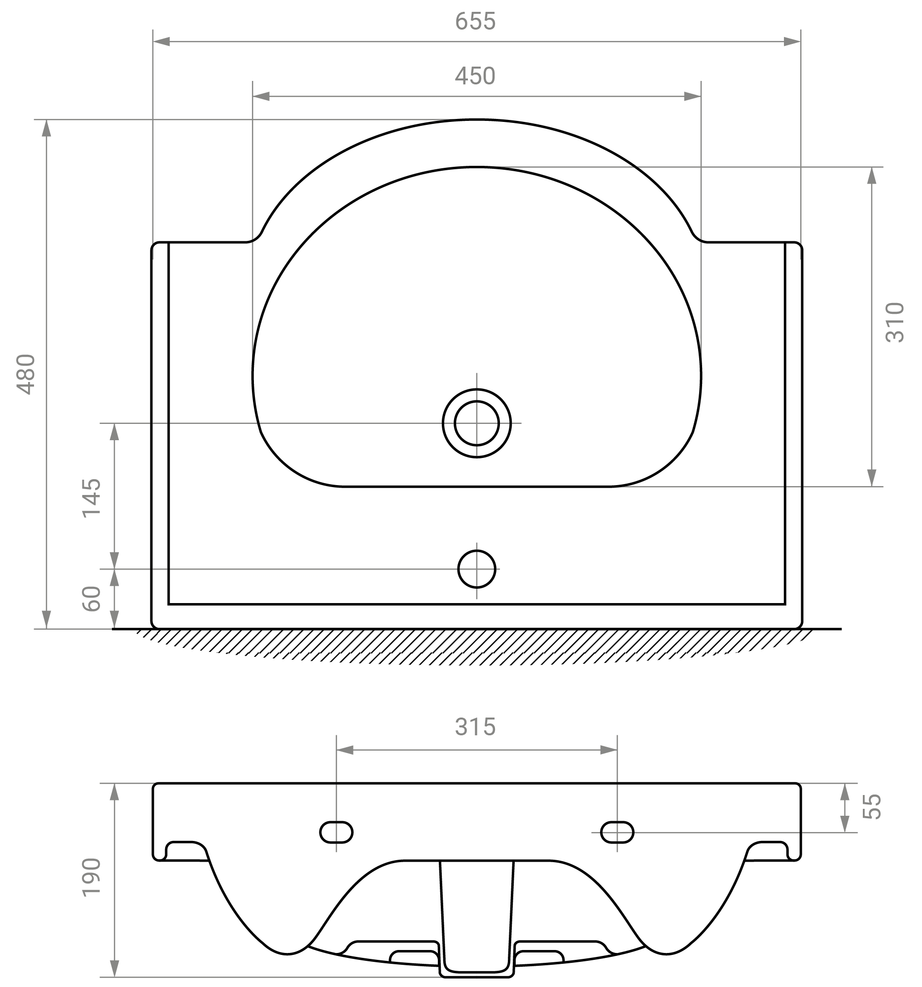 RJ Lotus-L RJFU007-0165WHSET(RJFU007-0165WH+RZJ201) Габаритные размеры