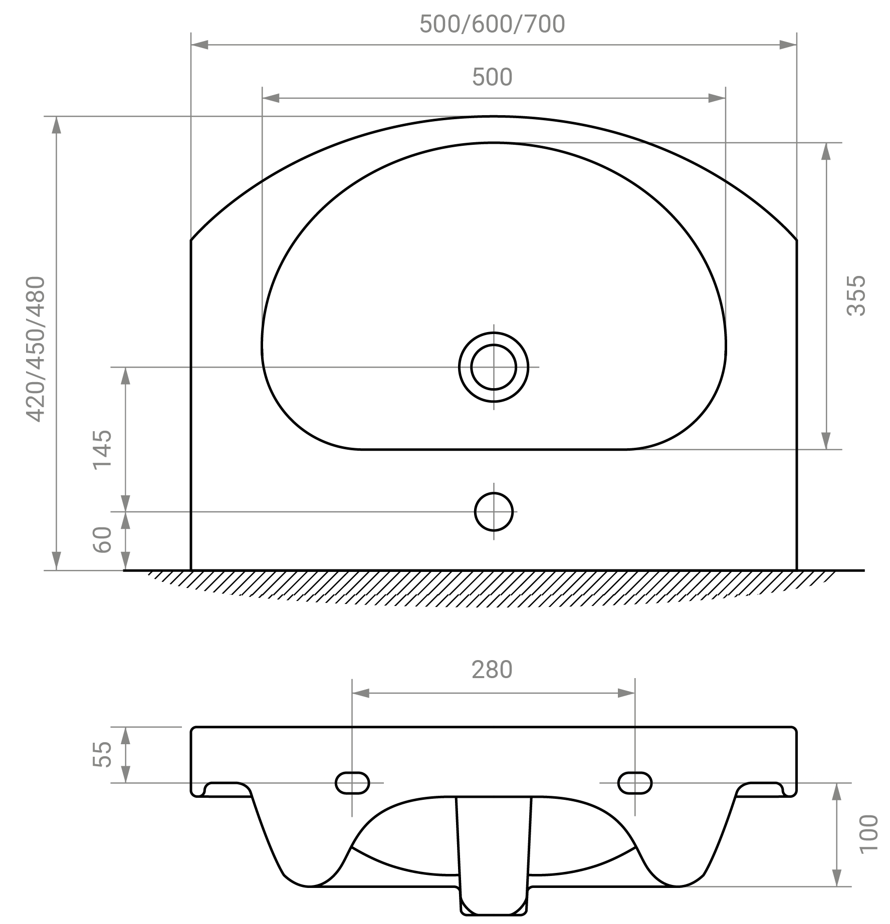 RJ Toft-E RJFU026-0170WHSET(RJFU026-0170WH+L81970000) Габаритные размеры