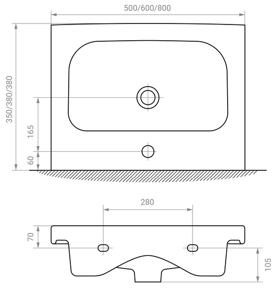 RJ Flora-B RJFU039-0160WHSET(RJFU039-0160WH+K116-011) Габаритные размеры