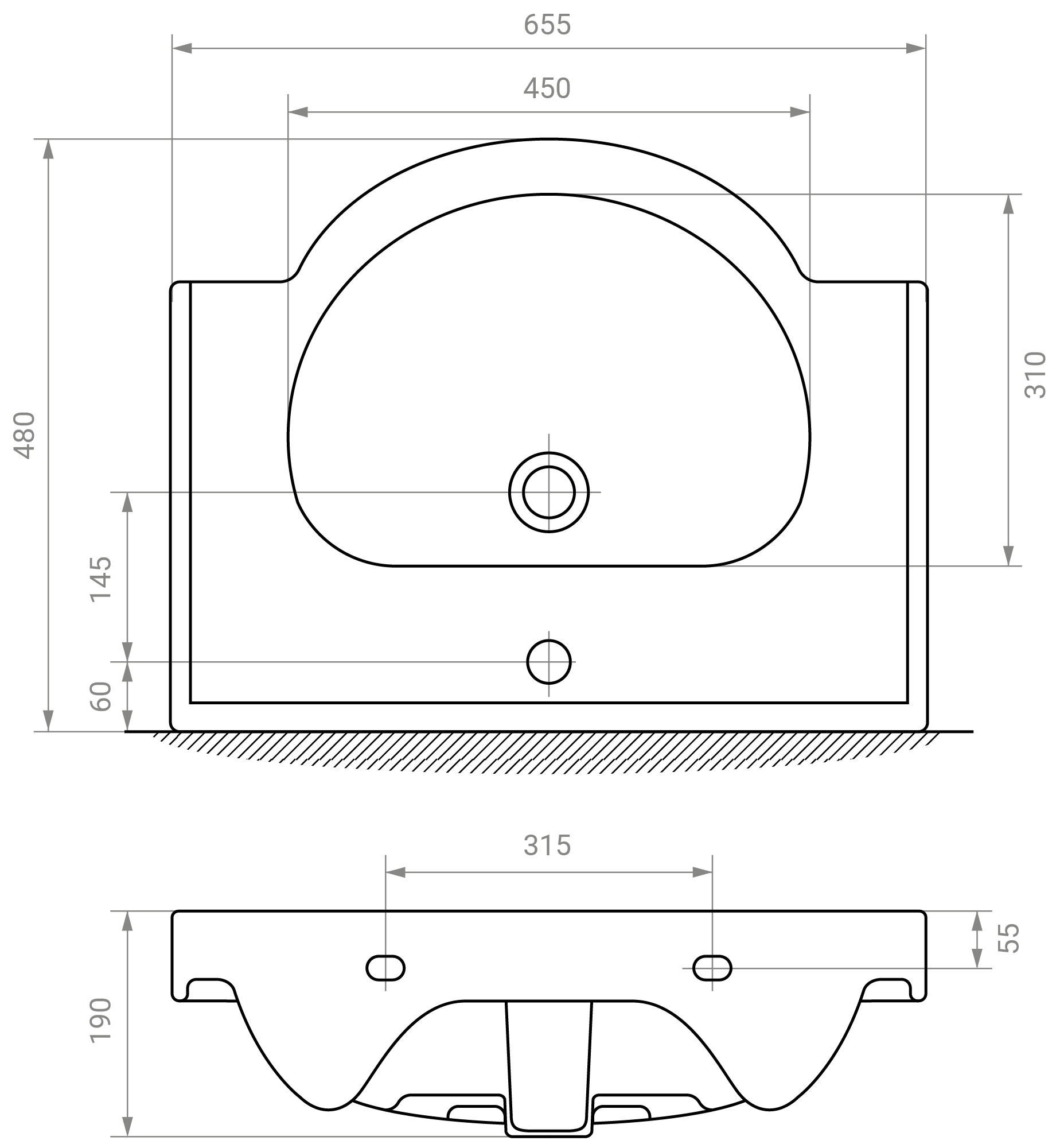 RJ Lily-L RJFU046-0165WHSET(RJFU046-0165WH + RZJ201) Габаритные размеры