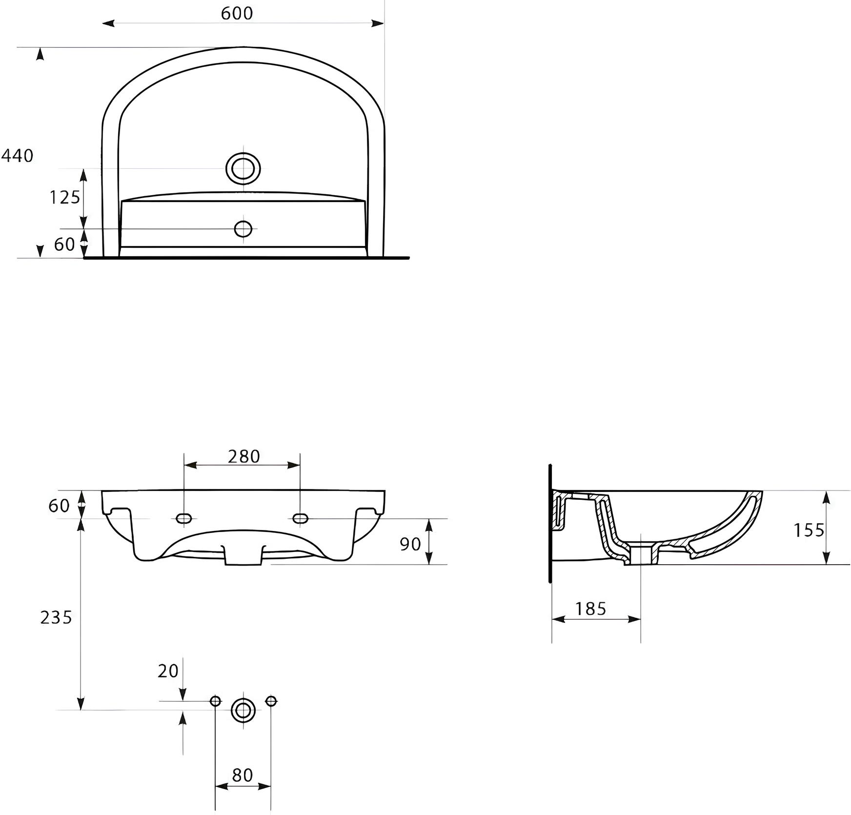 RJ Fort-L RJFU011-0160WHSET(RJFU011-0160WH + K667-025) Габаритні розміри