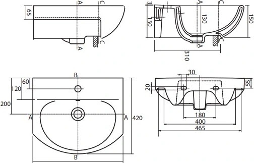 RJ Toft-L RJFU026-4150WHSET(RJFU026-4150WH+L81950000) Габаритні розміри